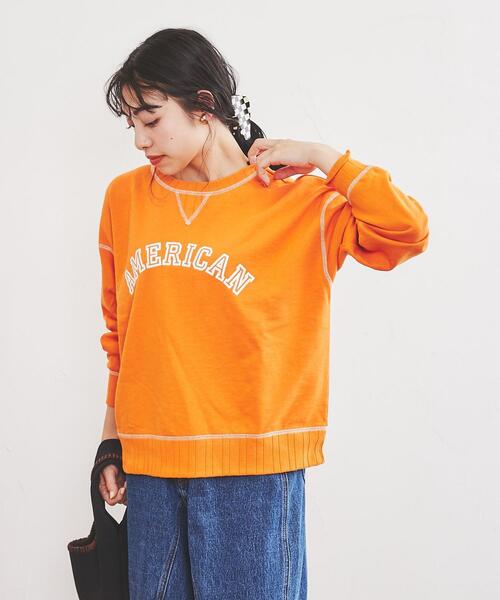 coen（コーエン）の「USAコットン裏毛AMERICAN/BEAUTYロゴプリントスウェット（スウェット・レディース・ダークグリーン/ナチュラル/オレンジ・L/M）」の10枚目の写真