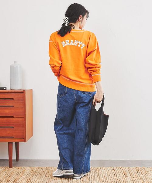 coen（コーエン）の「USAコットン裏毛AMERICAN/BEAUTYロゴプリントスウェット（スウェット・レディース・ダークグリーン/ナチュラル/オレンジ・L/M）」の8枚目の写真
