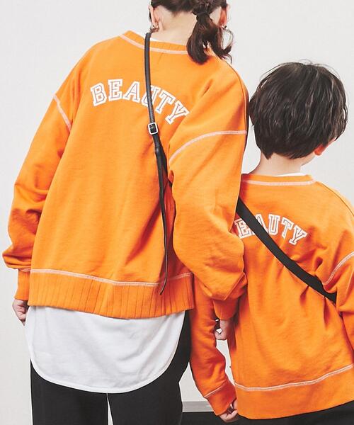 coen（コーエン）の「USAコットン裏毛AMERICAN/BEAUTYロゴプリントスウェット（スウェット・レディース・ダークグリーン/ナチュラル/オレンジ・L/M）」の7枚目の写真