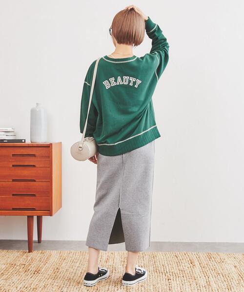 coen（コーエン）の「USAコットン裏毛AMERICAN/BEAUTYロゴプリントスウェット（スウェット・レディース・ダークグリーン/ナチュラル/オレンジ・L/M）」の5枚目の写真