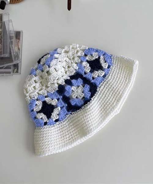 c.u.l（シーユーエル）の「かぎ編み フラワーデザイン ニットバケットハット cula427（ハット・レディース・ブルー/アイボリー/ブラウン・FREE）」の14枚目の写真