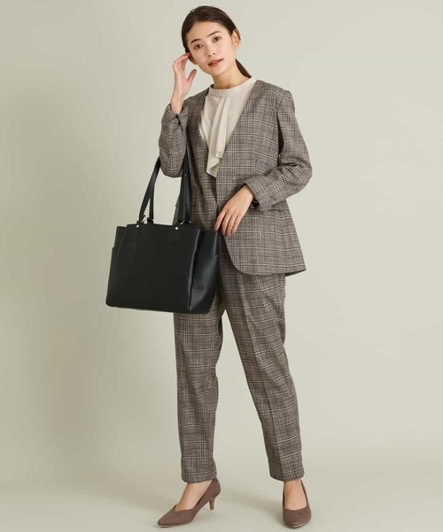a.v.v(アーヴェヴェ)の「【セットアップ対応】チェック柄ノーカラージャケット【CARREMAN】(ノーカラージャケット・レディース・ブラウン・38/40/34/36/42)」の4枚目の写真