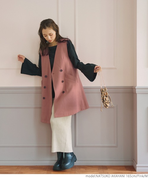 coca(coca)(コカ)の「ウール調ノーカラーベスト(ベスト・レディース・ピンク/ブラック・M/L)」の8枚目の写真
