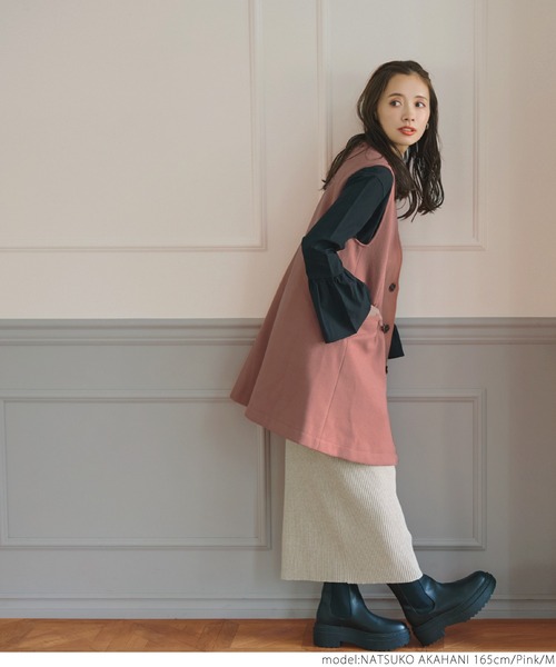 coca(coca)(コカ)の「ウール調ノーカラーベスト(ベスト・レディース・ピンク/ブラック・M/L)」の12枚目の写真
