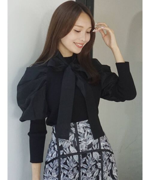 MERCURYDUO（マーキュリーデュオ）の「ボウタイ付き異素材バルーンスリーブニット（ニット/セーター・レディース・オフホワイト/ブラック/ミント・FREE）」の20枚目の写真