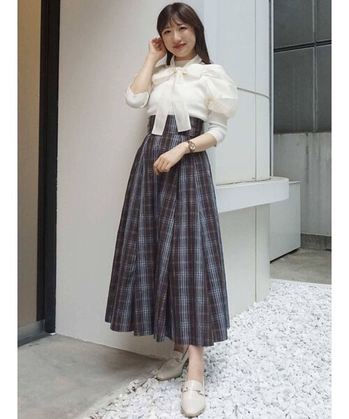 MERCURYDUO（マーキュリーデュオ）の「ボウタイ付き異素材バルーンスリーブニット（ニット/セーター・レディース・オフホワイト/ブラック/ミント・FREE）」の11枚目の写真