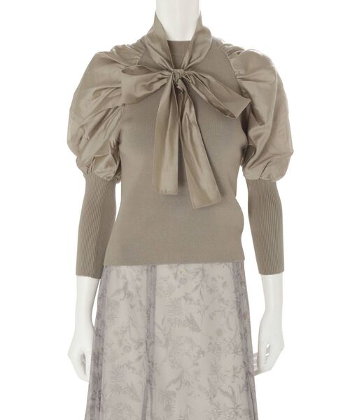 MERCURYDUO（マーキュリーデュオ）の「ボウタイ付き異素材バルーンスリーブニット（ニット/セーター・レディース・オフホワイト/ブラック/ミント・FREE）」の6枚目の写真