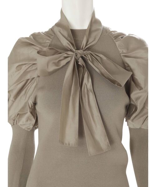 MERCURYDUO（マーキュリーデュオ）の「ボウタイ付き異素材バルーンスリーブニット（ニット/セーター・レディース・オフホワイト/ブラック/ミント・FREE）」の15枚目の写真