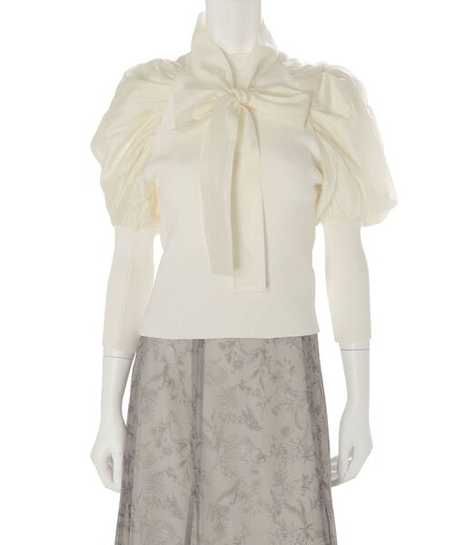 MERCURYDUO（マーキュリーデュオ）の「ボウタイ付き異素材バルーンスリーブニット（ニット/セーター・レディース・オフホワイト/ブラック/ミント・FREE）」の13枚目の写真