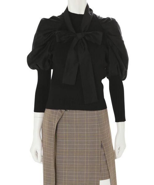 MERCURYDUO（マーキュリーデュオ）の「ボウタイ付き異素材バルーンスリーブニット（ニット/セーター・レディース・オフホワイト/ブラック/ミント・FREE）」の16枚目の写真