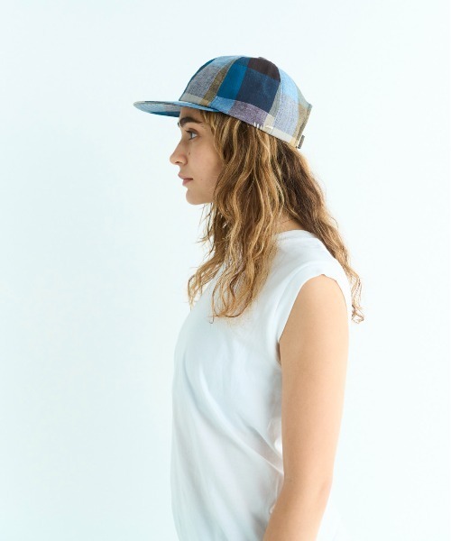 HUNTISM（ハンティズム）の「HUNTISM ハンティズム / BC Washer Cap ブロックチェック ワッシャーキャップ / htm231007（キャップ・メンズ・オレンジ/ライトブルー/ネイビー・FREE）」の7枚目の写真