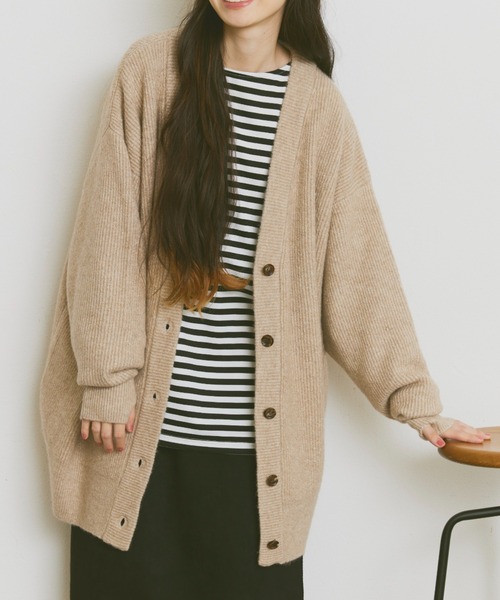 Libra Cue(リブラ キュー)の「リラックスオーバールーズカーディガン(カーディガン/ボレロ・レディース・アイボリー/ブラック/グレー・FREE)」の1枚目の写真