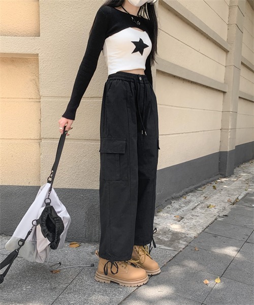 FREE STYLISTS(フリー スタイリスト)の「ワイドストレート カーゴパンツ(カーゴパンツ・レディース・ベージュ/ブラック/カーキ・L/XL/S/M)」の11枚目の写真