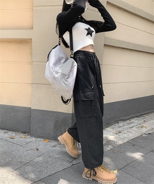 FREE STYLISTS(フリー スタイリスト)の「ワイドストレート カーゴパンツ(カーゴパンツ・レディース・ベージュ/ブラック/カーキ・L/XL/S/M)」の12枚目の写真
