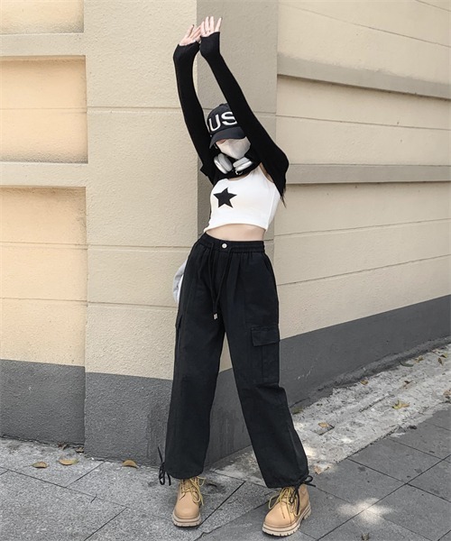 FREE STYLISTS(フリー スタイリスト)の「ワイドストレート カーゴパンツ(カーゴパンツ・レディース・ベージュ/ブラック/カーキ・L/XL/S/M)」の6枚目の写真