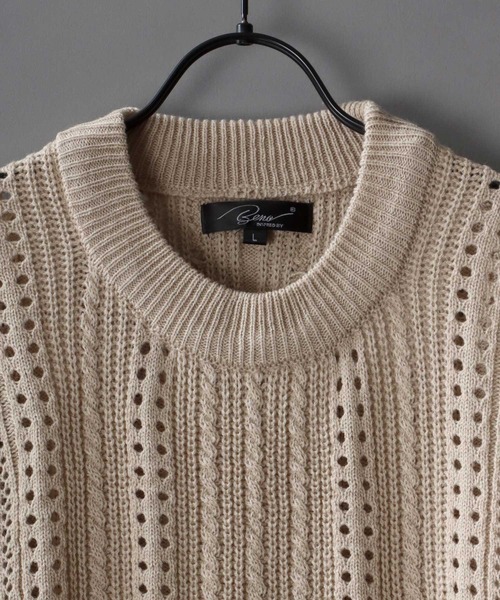 SITRY（シトリー）の「Openwork knitting vest/透かし編み ニットベスト（ベスト・メンズ・ライトグリーン/グレイッシュベージュ/グレイッシュブルー/テラコッタ/ブラック・M/L）」の7枚目の写真