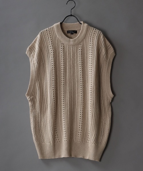 SITRY（シトリー）の「Openwork knitting vest/透かし編み ニットベスト（ベスト・メンズ・ライトグリーン/グレイッシュベージュ/グレイッシュブルー/テラコッタ/ブラック・M/L）」の17枚目の写真