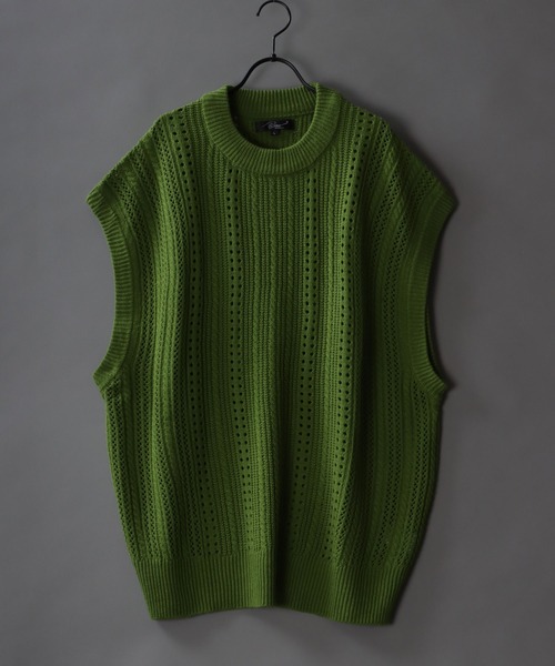 SITRY（シトリー）の「Openwork knitting vest/透かし編み ニットベスト（ベスト・メンズ・ライトグリーン/グレイッシュベージュ/グレイッシュブルー/テラコッタ/ブラック・M/L）」の18枚目の写真