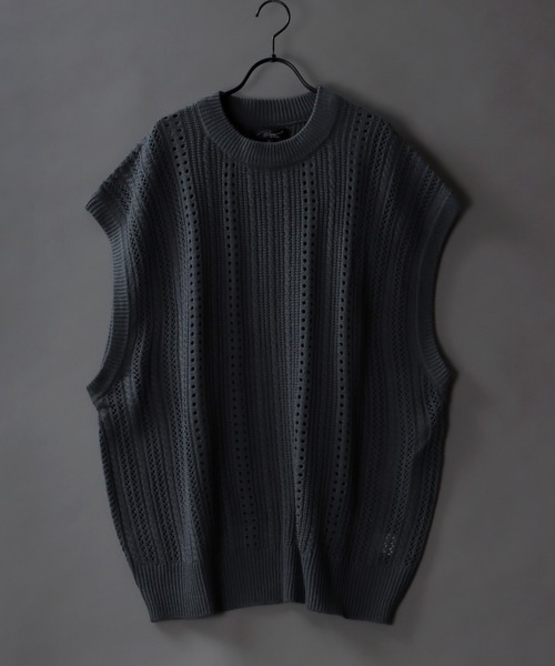 SITRY（シトリー）の「Openwork knitting vest/透かし編み ニットベスト（ベスト・メンズ・ライトグリーン/グレイッシュベージュ/グレイッシュブルー/テラコッタ/ブラック・M/L）」の19枚目の写真