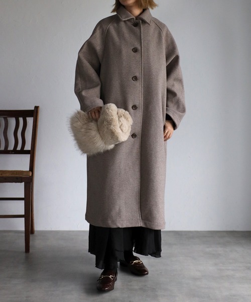 r.（アールドット）の「カットメルトン ステンカラーコート（ステンカラーコート・レディース・ブラック/ライトベージュ/グレー/ベージュ・FREE）」の3枚目の写真