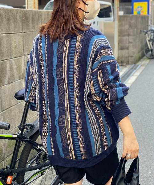 CPCM（シーピーシーエム）の「3D編みニットカーディガン（カーディガン/ボレロ・メンズ・ネイビー/ブラウン/ブラック/アイボリー・FREE）」の8枚目の写真