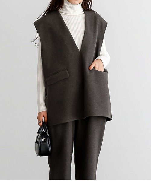 KOBE LETTUCE（コウベレタス）の「フェイクウールディープネックベスト（ベスト・レディース・グレー系/グレー/ベージュ系/ブラック・FREE）」の7枚目の写真