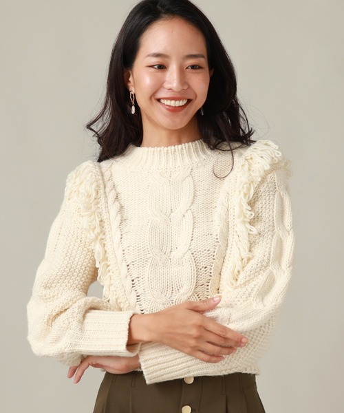 Cheek(チーク)の「ケーブルフリンジニット(ニット/セーター・レディース・アイボリー/グレー/ベージュ・MEDIUM)」の21枚目の写真