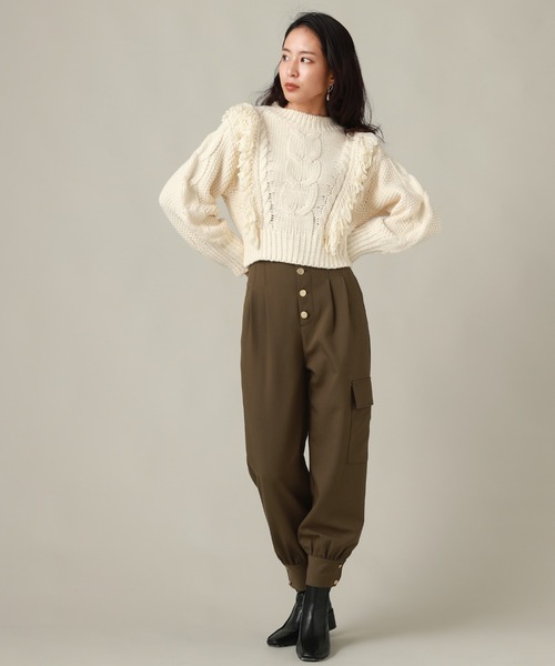 Cheek(チーク)の「ケーブルフリンジニット(ニット/セーター・レディース・アイボリー/グレー/ベージュ・MEDIUM)」の7枚目の写真