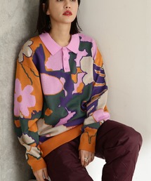 (PUMA)ポロ襟フラワー柄ニット