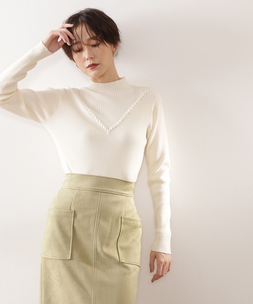 N.（N. Natural Beauty Basic）（エヌエヌナチュラルビューティーベーシック）の「【追加生産】◆デザインネックリブニット（ニット/セーター・レディース・オフホワイト/ライトグリーン/イエロー/モカ/チャコール・MEDIUM）」の16枚目の写真