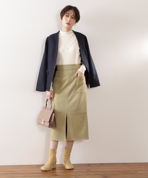 N.（N. Natural Beauty Basic）（エヌエヌナチュラルビューティーベーシック）の「【追加生産】◆デザインネックリブニット（ニット/セーター・レディース・オフホワイト/ライトグリーン/イエロー/モカ/チャコール・MEDIUM）」の9枚目の写真