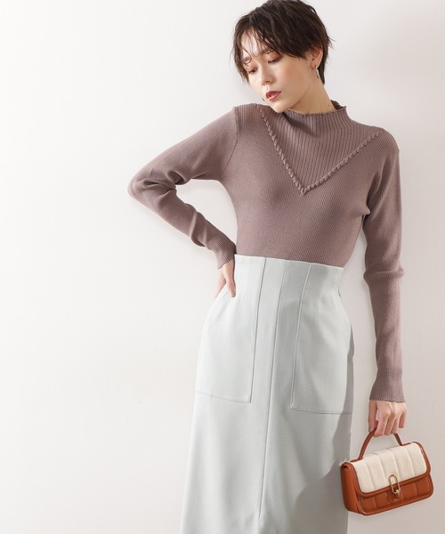 N.（N. Natural Beauty Basic）（エヌエヌナチュラルビューティーベーシック）の「【追加生産】◆デザインネックリブニット（ニット/セーター・レディース・オフホワイト/ライトグリーン/イエロー/モカ/チャコール・MEDIUM）」の12枚目の写真