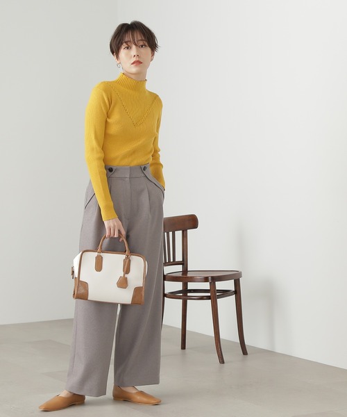 N.（N. Natural Beauty Basic）（エヌエヌナチュラルビューティーベーシック）の「【追加生産】◆デザインネックリブニット（ニット/セーター・レディース・オフホワイト/ライトグリーン/イエロー/モカ/チャコール・MEDIUM）」の7枚目の写真