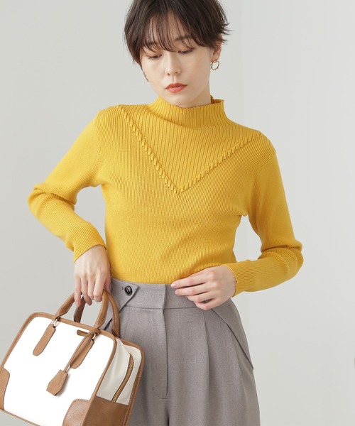 N.（N. Natural Beauty Basic）（エヌエヌナチュラルビューティーベーシック）の「【追加生産】◆デザインネックリブニット（ニット/セーター・レディース・オフホワイト/ライトグリーン/イエロー/モカ/チャコール・MEDIUM）」の14枚目の写真