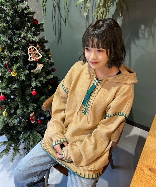 shesame（シーセム）の「ブランケットステッチニットパーカー（ニット