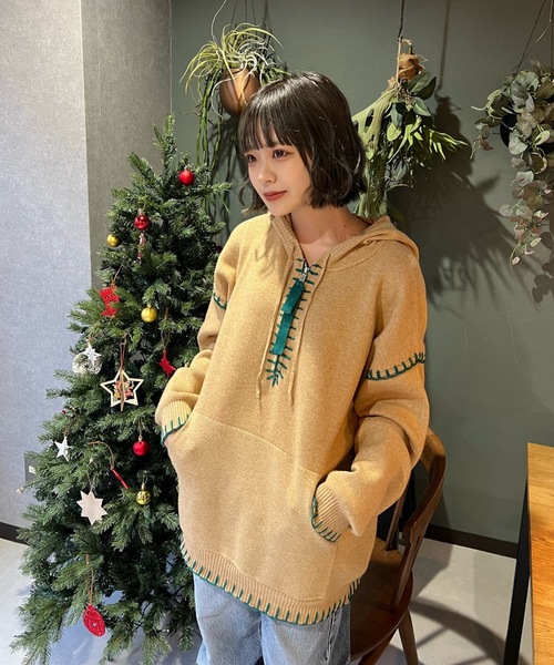 シェリエ sheller⭕️エイミー　人気完売　ブランケットステッチニットトップス シェリエ sheller⭕️エイミー 人気完売 ブランケットステッチ