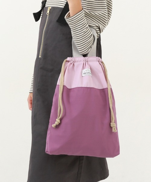 バイカラー 持ち手付き巾着袋（トートバッグ）｜devirock（デビロック