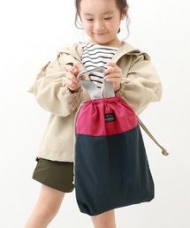 バイカラー 持ち手付き巾着袋