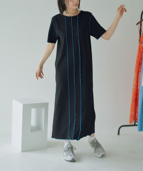 miette（ミエット）の「配色メローラインデザインワンピース（ワンピース・レディース・アイボリー/ブラック・FREE）」の2枚目の写真