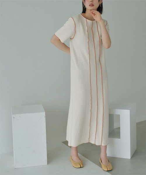 miette（ミエット）の「配色メローラインデザインワンピース（ワンピース・レディース・アイボリー/ブラック・FREE）」の3枚目の写真