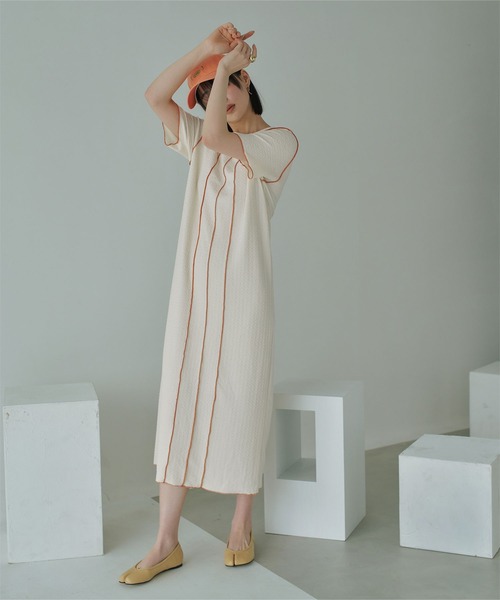 miette（ミエット）の「配色メローラインデザインワンピース（ワンピース・レディース・アイボリー/ブラック・FREE）」の20枚目の写真