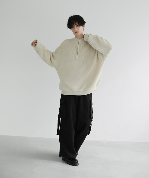 LILL(リル)の「ロールスリーブビッグシルエットハーフジップニット(ニット/セーター・メンズ・ライトグレー/ブラック/オフホワイト/ブルー・S/M/L/XL)」の11枚目の写真