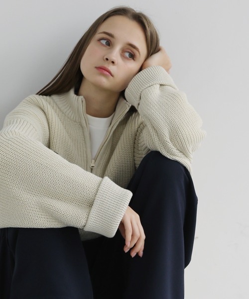 LILL(リル)の「ロールスリーブビッグシルエットハーフジップニット(ニット/セーター・メンズ・ライトグレー/ブラック/オフホワイト/ブルー・S/M/L/XL)」の19枚目の写真