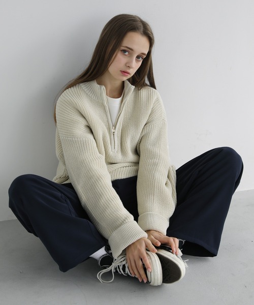 LILL(リル)の「ロールスリーブビッグシルエットハーフジップニット(ニット/セーター・メンズ・ライトグレー/ブラック/オフホワイト/ブルー・S/M/L/XL)」の18枚目の写真