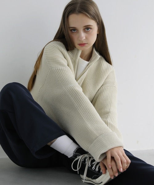 LILL(リル)の「ロールスリーブビッグシルエットハーフジップニット(ニット/セーター・メンズ・ライトグレー/ブラック/オフホワイト/ブルー・S/M/L/XL)」の16枚目の写真