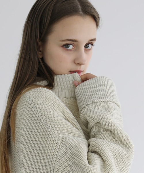 LILL(リル)の「ロールスリーブビッグシルエットハーフジップニット(ニット/セーター・メンズ・ライトグレー/ブラック/オフホワイト/ブルー・S/M/L/XL)」の15枚目の写真