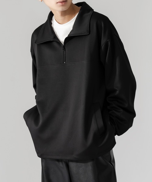 Adoon plain(アドーンプレーン)の「【Adoon plain】ダンボールハーフジップ(スウェット・メンズ・ブラック/ブルー・MEDIUM/LARGE)」の1枚目の写真