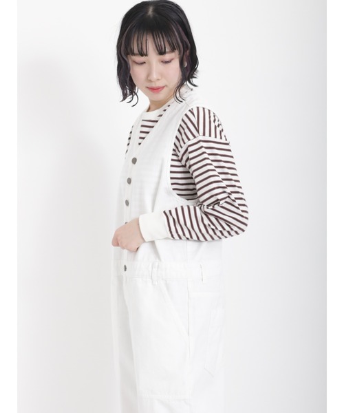 Samansa Mos2(サマンサ モスモス)の「柄アソートロングTシャツ(Tシャツ/カットソー・レディース・オフホワイト/ブラック/キナリ/チャコール・フリ-)」の2枚目の写真