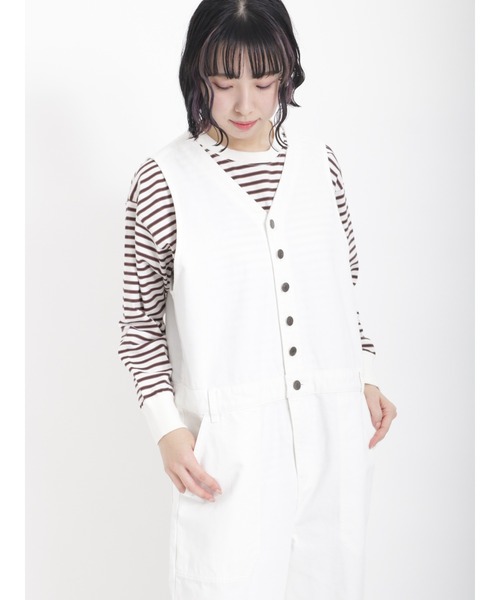 Samansa Mos2(サマンサ モスモス)の「柄アソートロングTシャツ(Tシャツ/カットソー・レディース・オフホワイト/ブラック/キナリ/チャコール・フリ-)」の9枚目の写真