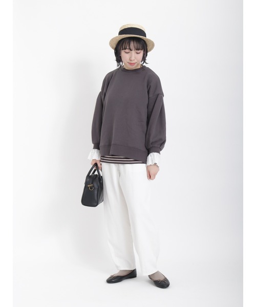 Samansa Mos2(サマンサ モスモス)の「柄アソートロングTシャツ(Tシャツ/カットソー・レディース・オフホワイト/ブラック/キナリ/チャコール・フリ-)」の8枚目の写真